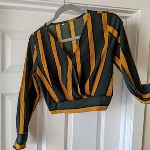 Striped Crop Top Long Sleeve Blouse